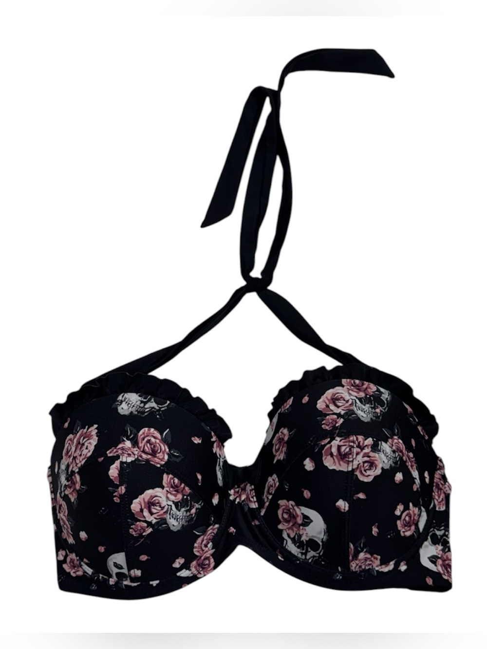 Hot Topic size large skull patterned bikini swim top in great condition!